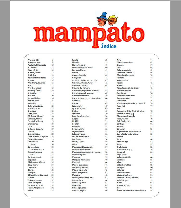 Página 2 del libro «Revista Mampato: un viaje espacio-temporal» de Claudio Aguilera y Moisés Hassón
