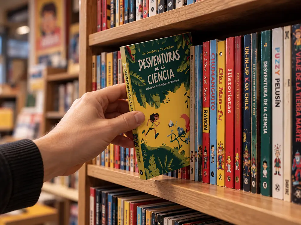 Mano sacando un libro de un librero